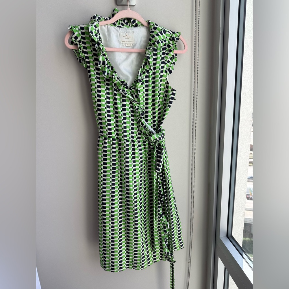 Kate Spade Green and Black Checker Wrap Dress